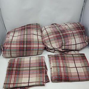 Eddie Bauer Flannel 100% Cotton Bedding Sheet Set Queen Sz Montlake Plaid RED